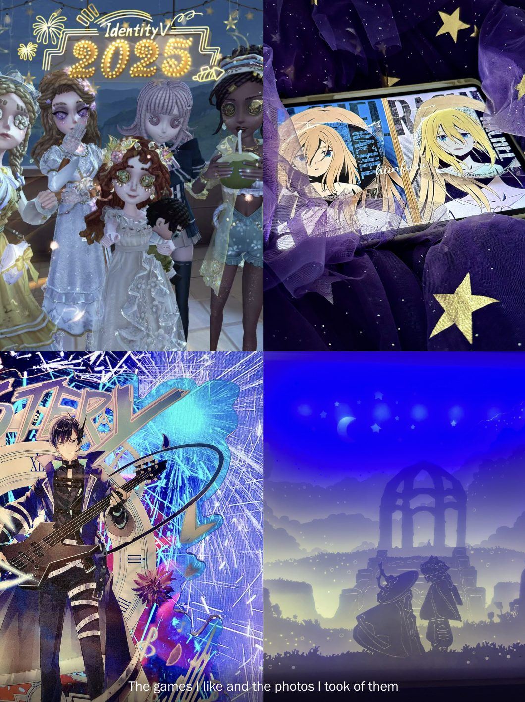 In-game screenshots and collected merchandise from several titles